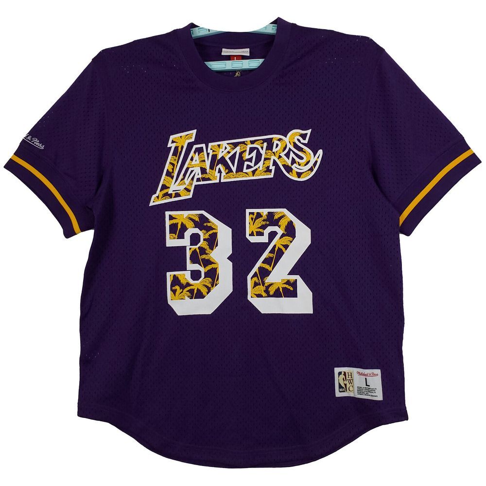 Magic‎ Johnson LA Lakers Mitchell & Ness NBA Large Jersey Shirt Purple #32 NWT
